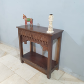 Indian Solid Hard Wood Carved Oriental Style Console Table Dark Brown